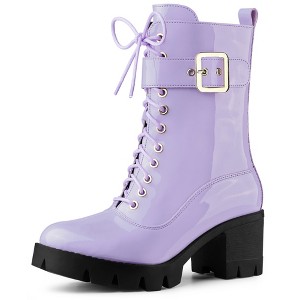 Allegra K Women's Zip Platform Lace Up Round Toe Chunky Heel Combat Boots - 1 of 4