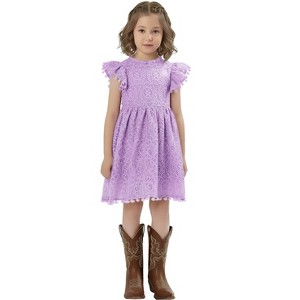 2Bunnies Lace Pom Pom Trim Girl Dress - 1 of 4