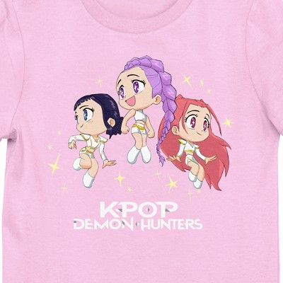 KPop Demon Hunters Huntr/x Character Logo Girl's Pink Crew Neck Short Sleeve T-shirt-XS — фото 2