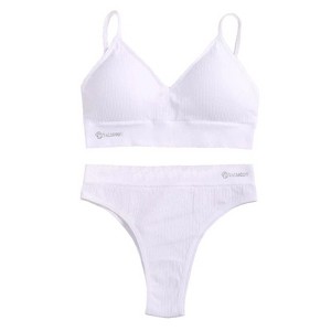 Talmont Seamless Ribbed Bra & Panty Set - Soft Stretch Lounge Lingerie with Removable Pads, Wire-Free Comfort, Multiple Colors & Sizes - 1 of 4