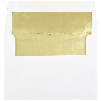 JAM Paper A7 Foil Lined Invitation Envelopes 5.25 x 7.25 White with Gold Foil 3243663