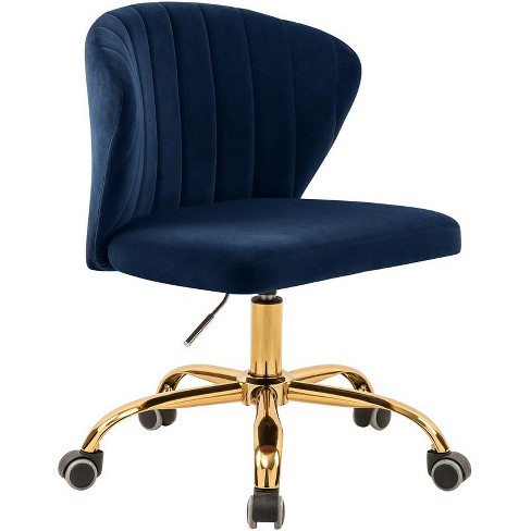 Meridian Furniture Finley Swivel Adjustable Navy Velvet and Gold Office Chair - image 1 of 4