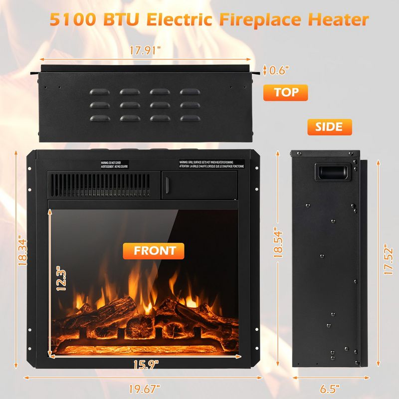 Costway 18'' Electric Fireplace Insert 5100 BTU Freestanding Heater with Remote Control, 4 of 11