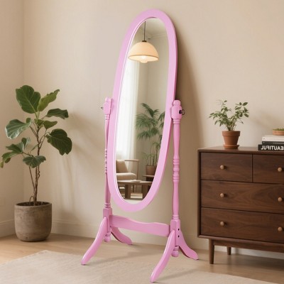 Dolonm Queen Anne Style 16 in. W x 59.25 in. H Floor Mirror Standing Mirror Tilting Oval Wood Full Length Mirror