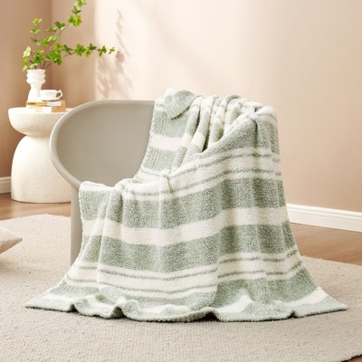 Snuggle Sac Reversible Knit Throw Blanket Fuzzy Throw,Heather Stripe