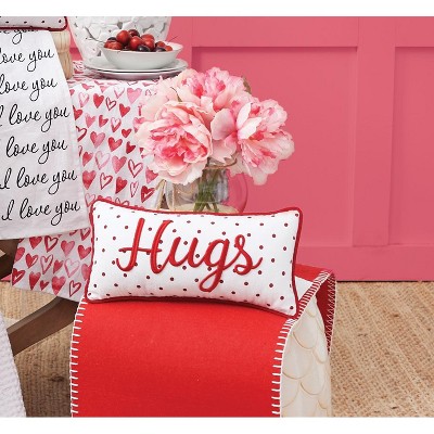 Red and White Embroidered Valentine's Day Lumbar Pillow