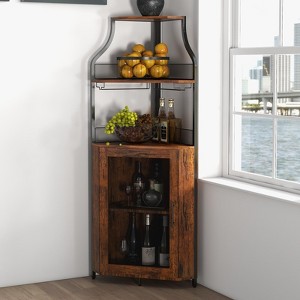 Corner Bar Cabinet with LED Strip, Glass Holder Adjustble Shelf, 5-Tiers Liquor Cabinet Bar Cabinet for Home, Corner Display Cabinet for Small Space - 1 of 4