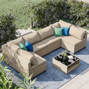 7 Piece Wicker Garden Furniture Set,Outdoor Patio Conversation Sets,Rattan Patio Sectional Sofa Set with Cushions and Storage Table-Coolbibila - 1 of 4