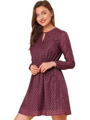 INSPIRE CHIC Women's Choker V Neck Vintage Flared Gilding Metallic Shiny Star A-Line Dress