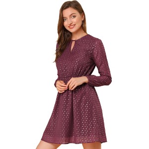 INSPIRE CHIC Women's Choker V Neck Vintage Flared Gilding Metallic Shiny Star A-Line Dress - 1 of 4
