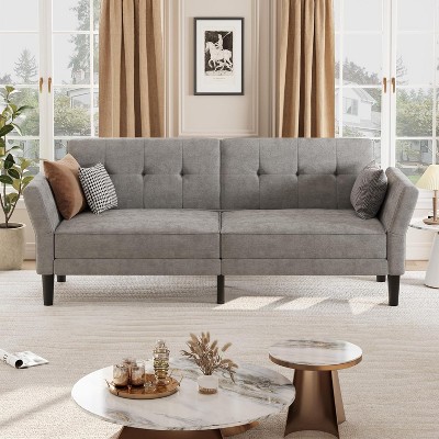 89 Inch Futon Sofa Bed, Modern Chenille Convertible Sleeper Couch with Adjustable Backrest & Armrest, Deep Seat Loveseat