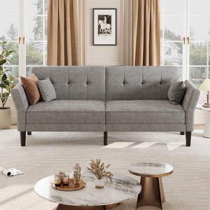 89 Inch Futon Sofa Bed, Modern Chenille Convertible Sleeper Couch with Adjustable Backrest & Armrest, Deep Seat Loveseat - 1 of 4
