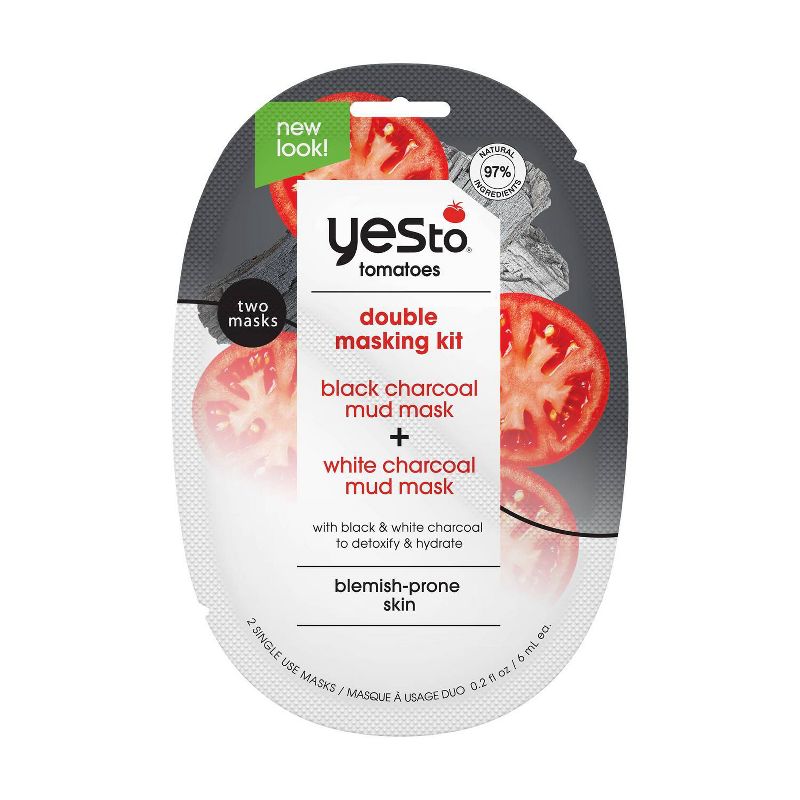 Yes To Tomatoes Yin &#38; Yang Detoxifying &#38; Hydrating Black/White Charcoal Double Masking Kit - 0.2 fl oz, 1 of 6