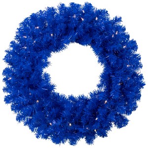 Northlight Pre-Lit Artificial Pine Christmas Wreath - 24" - Royal Blue - Clear Lights - 1 of 4