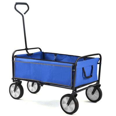 VisioGear Portable Folding Beach Wagons with Wheels, Portable Carts with Adjustable Handle, Blue, 37"*20"*45"