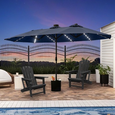 Syemin Patio Seating 3 Piece Set with Adirondack Lounge Chair Black Frog Chair 2 Piece Plus Double Ended Parasol