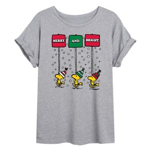 Women's - Peanuts - Woodstock Merry And Bright Christmas Oversized Graphic T-Shirt - 1 of 4