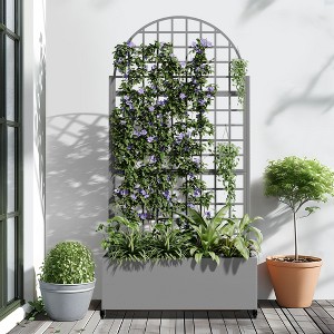 Dovelina Floor Planters Mobile Metal Planter Box, Trellis for Climbing Plants, Drainage Holes and wheels - 1 of 4