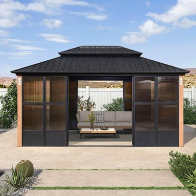 PURPLE LEAF Permanent Hardtop Gazebo Aluminum Frame Gazebo with Galvanized Steel Double Roof, Solarium Backyard Sun Room with Detachable Windows