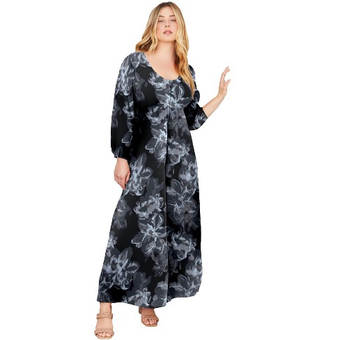 June + Vie by Roaman's Women's Plus Size Puff-Sleeve Shirtdress - image 1 of 4