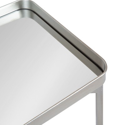 Celia Silver Metal and Glass Mirrored Rectangular Accent Table