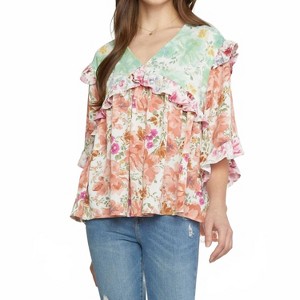 Women's Ruffled & Floral Top - entro - 1 of 4