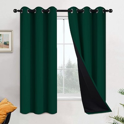 Yakamok Room Darkening Thermal Insulated Blackout Curtains for Bedroom (42Wx63L,Dark Green, 2 Panels)