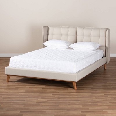 Gretchen King-Size Light Beige Wingback Platform Bed with Tufted Headboard