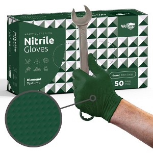WeCare Diamond Textured Orange Nitrile Gloves, 8 Mil Thickness - Perfect for Industrial & Automotive Work, Green - 50 Pack - 1 of 4