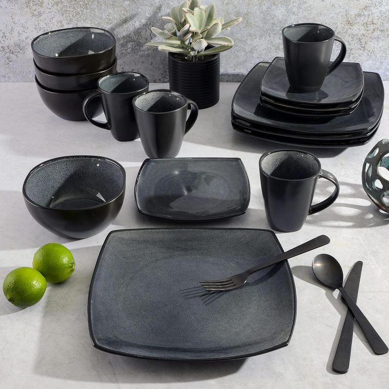 Gibson Soho Lounge 16 Piece Soft Square Stoneware Dinnerware Set in Carbon, 5 of 7
