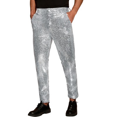 INSPIRE CHIC Men's 70s Disco Party Straight Leg Glitter Sequin Pants