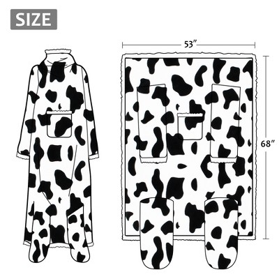 Catalonia Cow Print Sherpa Wearable Blanket with Sleeves and Foot Pockets