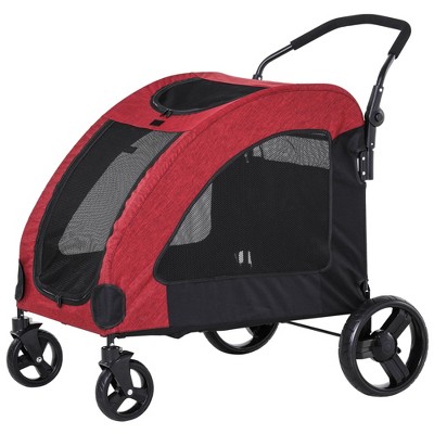 Pawhut Luxury One-click Folding Pet Stroller Dog/cat Travel Carriage With  Wheels Adjustable Canopy Zippered Mesh Window Door Gray And Black : Target