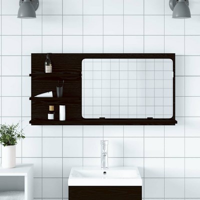 vidaXL Bathroom Mirror Cabinet Black Oak 35.4x4.3x17.7" Engineered Wood