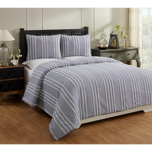 King Winston Comforter 100% Cotton Tufted Chenille Comforter Set Navy - Better Trends - 1 of 4