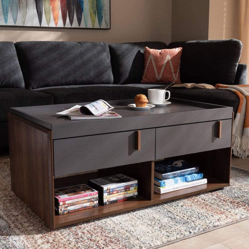 2 Drawer Rikke Two-Tone Wood Coffee Table Gray - Baxton Studio, 4 of 11
