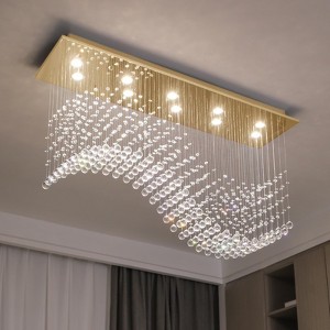 Siljoy Modern Rectangular Crystal Chandelier Wave Raindrop Pendent Flush Mount Ceiling Light Fixture Indoor - 1 of 4