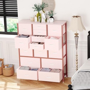 15-Drawer Fabric Dresser, Wood Tabletop, Metal Frame, Tall Chest Organizer, Ideal for Bedroom, Living Room, Hallway, Entryway - 1 of 4