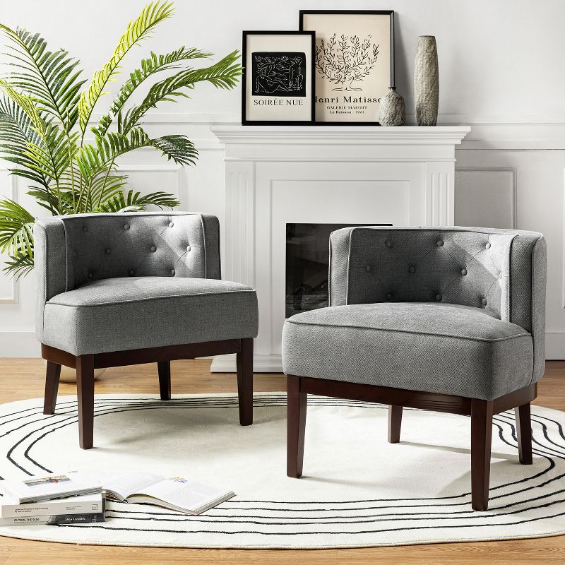 Set of 2 Renaud Upholstered Barrel Chair with solid wood legs | ARTFUL LIVING DESIGN, 2 of 12