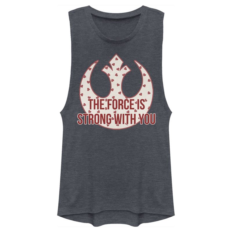 Juniors Womens Star Wars The Force Is Strong Valentine Rebel Logo Festival Muscle Tee, 1 of 5