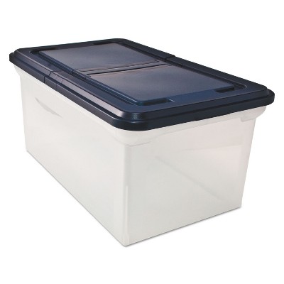 Clear and Navy 23" Plastic File Storage Box with Hinged Lid