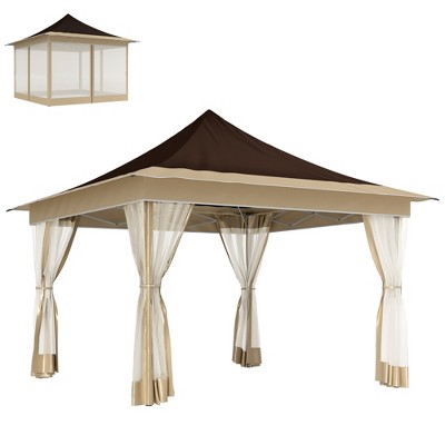 Outsunny 12 x 12 ft. Pop Up Canopy Tent with Mesh Netting, Height Adjustable, UPF50+ Instant Sun Shelter