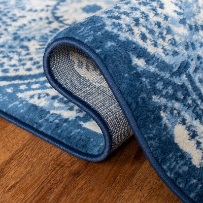 Navy and Cream Floral Tufted Wool Area Rug 4' x 6'