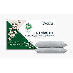Delara GOTS Certified 100% Organic Cotton Pillowcase Pack of 2, 400 TC, Moisture-Wicking, Smooth & Breathable Pillowcases - 1 of 4