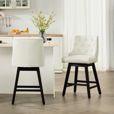 Gericco 26" Swivel Bar Stools, Upholstered Swivel Counter Stools with Back, Modern Kitchen Island Stools with Solid Wood Legs