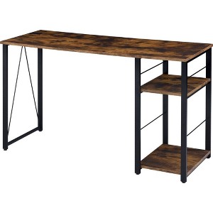 Royal Hampton Writing Desk with 2 Tier Shelves and Tubular Metal Legs, Brown and Black - 1 of 4
