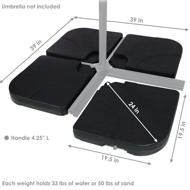 Sunnydaze Outdoor Heavy-Duty Fillable Cantilever Offset Cross Style Patio Umbrella Base Weight Plates - Black - 4pk, 4 of 13