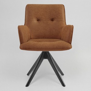 Art Leon Faux Leather Swivel Accent Office Chairs with Oak Wood Legs - 1 of 4