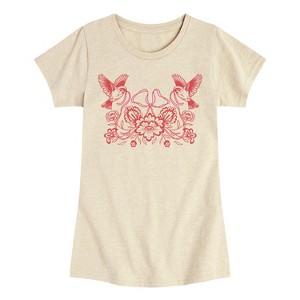 Girls' - Instant Message - Bird Bow Flower -Youth Girls Short Sleeve T-Shirt Fitted Short Sleeve Graphic T-Shirt - 1 of 4