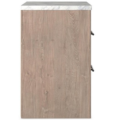 Light Brown and White Faux Marble Top 2-Drawer Nightstand
